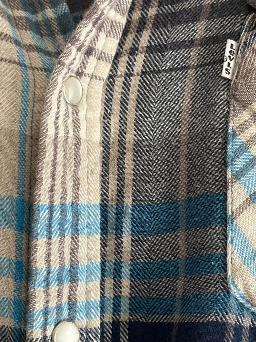 LEVI’S Blue & Gray Plaid Western Pearl Snap Flannel Shirt Unisex- Men’s Large